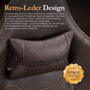 Ігровий крісло Dowinx з пружинним сидінням, Масажний геймерський крісло з підтримкою попереку, Ергономічне ігрове крісло з підніжкою, Офісне крісло з PU шкіри, Колір: Коричневий