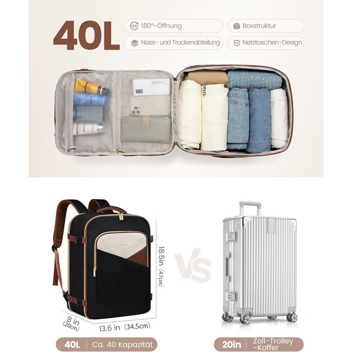 Рюкзак ручної поклажі OVEVOOK для подорожей, 40 л, водонепроникний, з відділенням для ноутбука 17