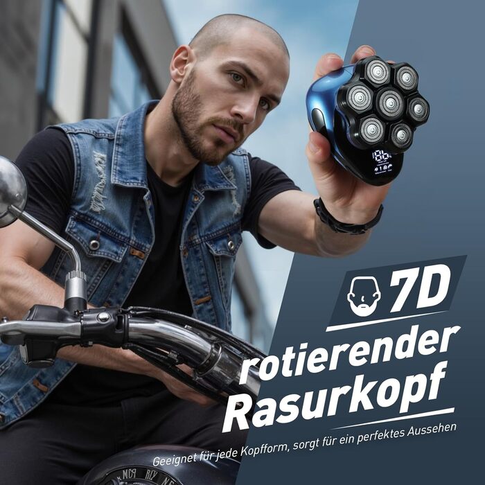 Електричний триммер для гоління голови FitSan 7D, знімний триммер для обличчя, IPX7 вологостійкий, LED-дисплей, USB-C зарядка, чорний