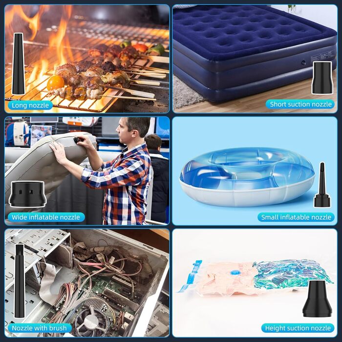 Електричний пилосос для повітряного видування ADDCOLOR, 3 швидкості, 100000 об/хв, LED-підсвічування, акумулятор 6000mAh, набір для чищення ПК, авто, дивану (чорний)