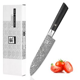 Ніж кухонний Zayiko Black Edition Santoku, сталь VG10 дамаск, 13 см, рукоять Pakkaholz, преміум