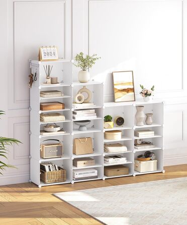 HOOBRO 8-Tier Shoe Rack, Shoe Cabinet, for 32 pairs of shoes, 40 x 30 x 30 cm per compartment, narrow, with doors, plastic, for living room, bedroom, hallway, entrance, White EWT28SC01G1 (16 compartments, 160 x 30 x 120 cm), White)