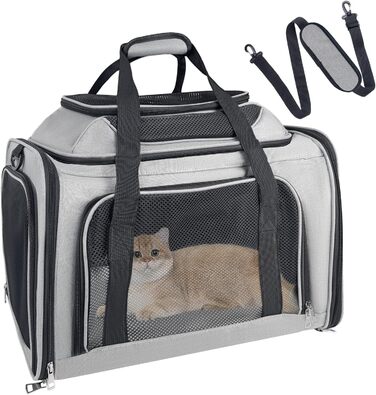Транспортна сумка для кота, переноска для кота та собаки, сіра, 43x28x28 см