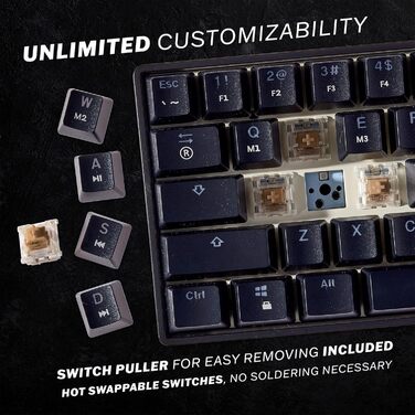 Механічна клавіатура HK Gaming GK61: 61 програмованих клавіш, RGB підсвітка, сумісна з Windows/Mac, QWERTY, Hotswap Gateron Optical Yellow Switches, чорний колір