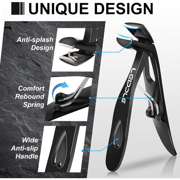 Професійний нігтеріз для нігтів на ногах - нігтеріз для пальців ніг, великий для людей похилого віку, товсті нігті з широким отвором, гострий інструмент для обрізання нігтів, набір для догляду за нігтями з довгим руків'ям та скошеним вигином леза для чоловіків та жінок, чорний