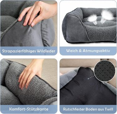 FURTIME Dog Bed for Medium and Large Dogs, Washable Fluffy Dog Basket, Non-Slip Dog Cushion, Anti-Anxiety, 76x61x23cm