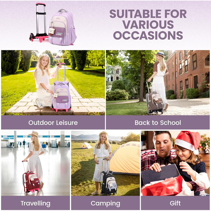 Шкільний рюкзак-роликовий для дівчаток-підлітків, 36L, зелений (фіолетовий)