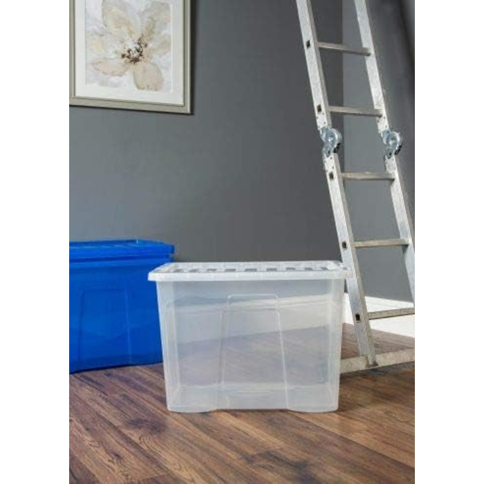 Прозорі пластикові коробки для зберігання Wham Crystal з кришкою, 80 л, набір 5 шт., прямокутні, 60x40x42 см, виготовлені у Великобританії