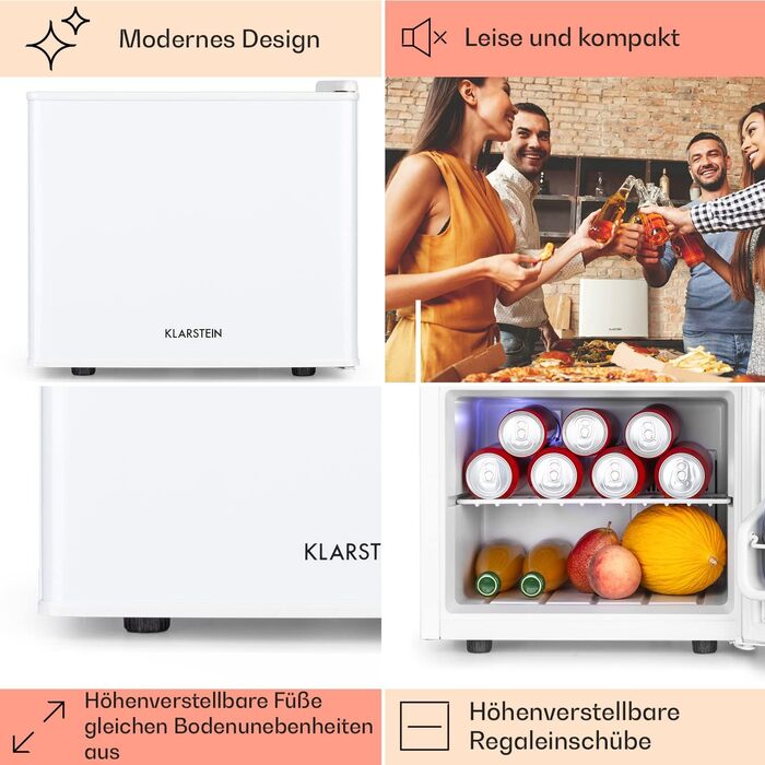 Міні-холодильник Klarstein для напоїв та догляду за шкірою, 17 л, 0-15°C, 3 режими охолодження, безшумний, для дому, офісу, кемпінгу (білий)