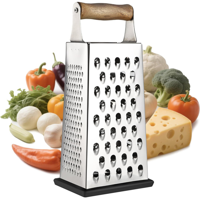 Тёрка для овощей из нержавеющей стали с деревянной ручкой, 4-сторонняя квадратная тёрка для кухни