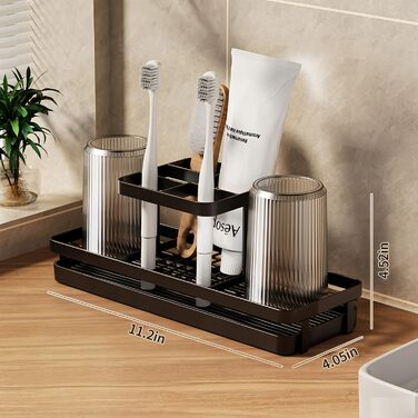 Bathroom Toothbrush Holder, 5 Slots, Carbon Steel, Toothbrush Holder, Electric Toothbrush and Toothpaste, Bathroom Accessories for Countertop, Shower, (White/Opulent Garden)