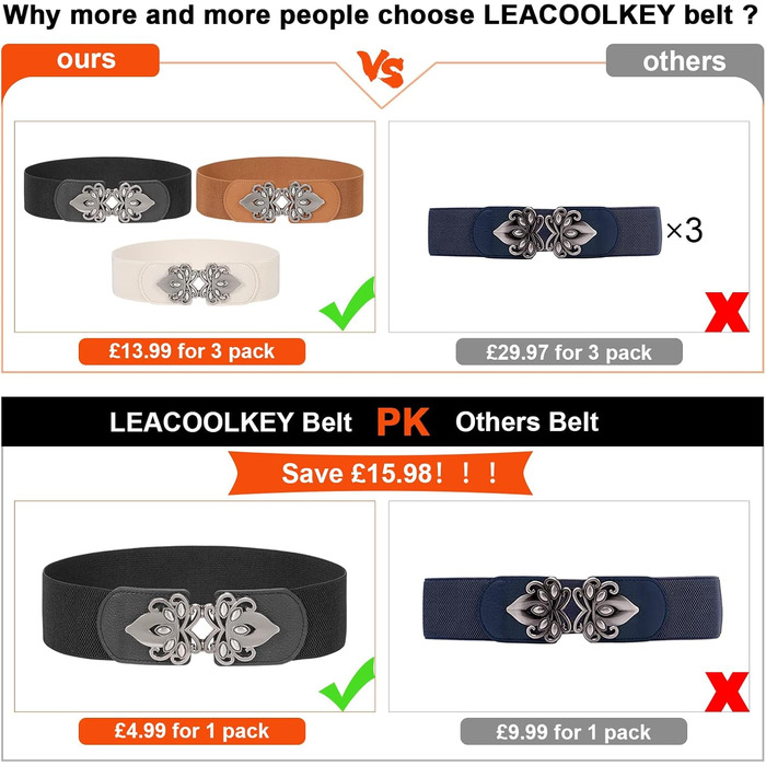 Жіночий еластичний пояс LEACOOLKEY 80 см (34-41 дюймів) - чорний, коричневий, бежевий