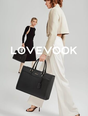LOVEVOOK 17-Inch Laptop Bag Black Handbag Women's Large Shopper Leather Tote Bag Work Bag Shoulder Bags Briefcase College Teacher Bag Shoulder for Business School