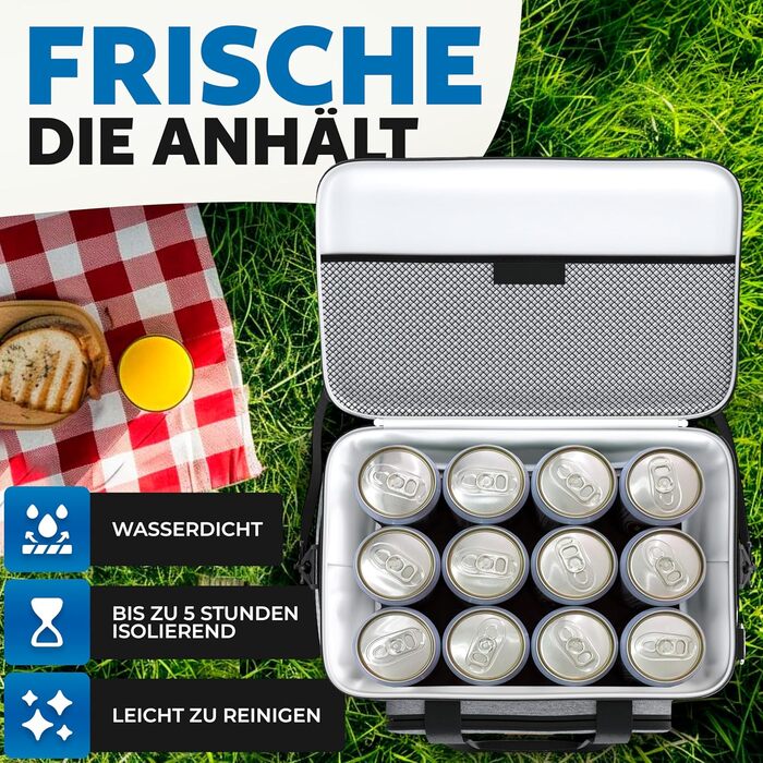 Термосумка BigDean 15 л: велика, ізольована, складна, витокостійка, водонепроникна – для пікніка, обіду, покупок. До 5 годин охолодження