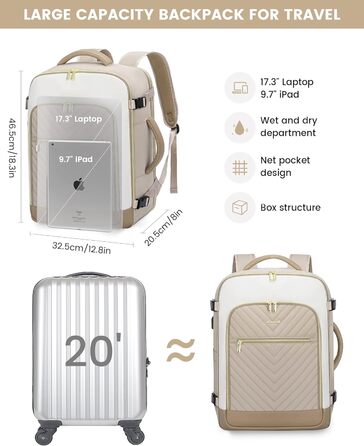 LOVEVOOK Рюкзак для подорожей жіночий великий 40L, ручна поклажа, для ноутбука 17.3