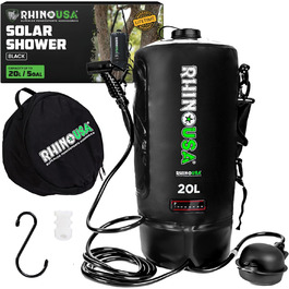 Сонячний душ Rhino USA 20 л – портативна душ для кемпінгу, фестивалів, подорожей, пляжу та відпочинку на природі. Чорний