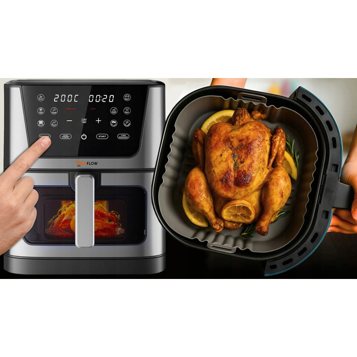 Аерофритюрниця MEMFLOW 8л, 1800 Вт, 14 програм, сенсорне керування, срібляста