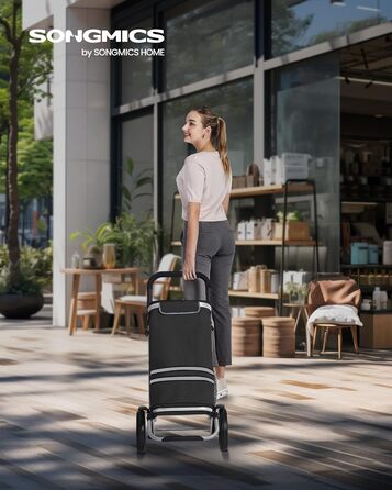 SONGMICS Shopping Trolley, Cart, Shopping Cart with Cooler Compartment, Large, 35 Liters, Folding, Shopping Bag with Wheels, Removable Bag, Black KST03BK