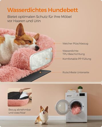Feandrea FluffyHug Dog Bed, Plush, Dog Blanket Sofa, Sofa Protector Dog, Dog Cushion, Size M, for small and medium-sized dogs, 80 x 75 x 16 cm, PGW221G02 (L 95 x W 85 x H 16 cm, Pink)