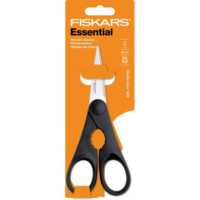 Кухонні ножиці Fiskars Essential 20 см із відкривачкою, якісна сталь/пластик