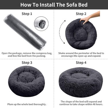 Кругле ліжко для котів та собак, 60 см, м'яке, плюшеве, миється, сірий (S_Dark Grey)