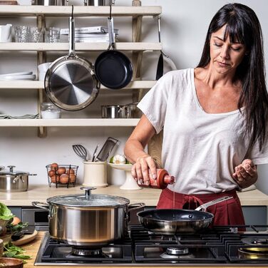 Набір сковорідок KitchenAid з нержавіючої сталі 20 см і 28 см, 3-шарове антипригарне покриття, для індукції, для духовки, посудомийної машини, з холодною ручкою, сріблястий