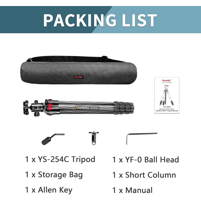 Штатив Manbily 63' з вуглецевого волокна з кульковою головкою 360° - монопод для подорожей, знімний хват, швидка пластина - штатив для DSLR Canon Nikon Sony YF-0 з хватом