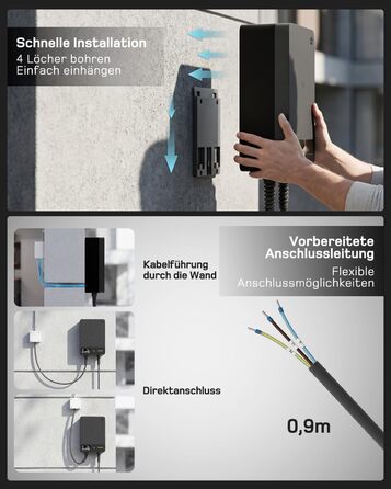Зарядний пристрій для електромобіля Wallbox 11 кВт з Wi-Fi та кабелем Type 2 7.5м, 3 фази (6-16A, 400V), для BEV/PHEV, захист RCD Type A 30mA/DC 6mA, IP54, чорний