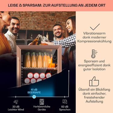 Klarstein Mini Fridge with Glass Door - 80L Compact Beverage Cooler with Adjustable Shelves & Wave Design Racks - Quiet Operation, Copper Metallic Finish