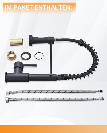 Кухвонний змішувач Hbronzeshower з висувною лійкою, 360° поворот, нержавіюча сталь, чорний