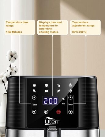 Фритюрниця повітряна, 4L, Heißluftfritteuse XL для 2-6 осіб, 1500W, з функцією підігріву та підтримки тепла, без олії, антипригарний кошик, 32 рецепти, білий колір