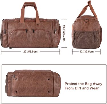 Duffle bag with shoe bag, overnight bag, leather oversized weekend bag, large carry-on bag, duffel bag for women and men ([H]brown)