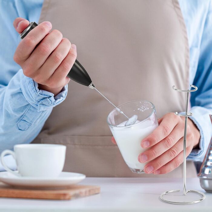 Електричний піноутворювач для молока POWSAF з підставкою, 13000 об/хв, для кави, лате, капучино, чорний/срібний