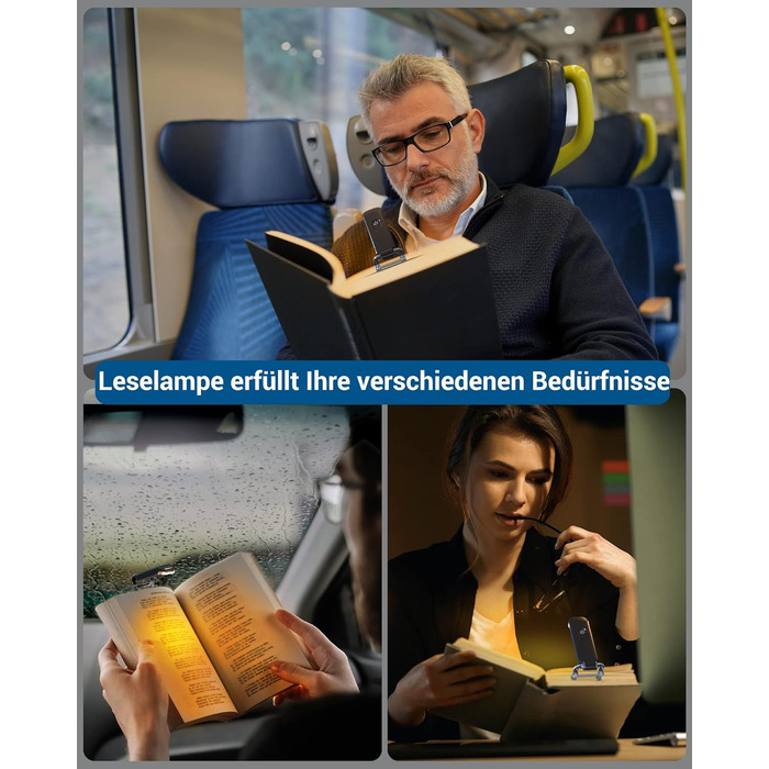LED лампа для читання DEWENWILS з кріпленням, перезарядна, з блокуванням синього світла, 4 рівні яскравості, чорна. Ідеально для читання в ліжку, подарунок для дітей та книголюбів.