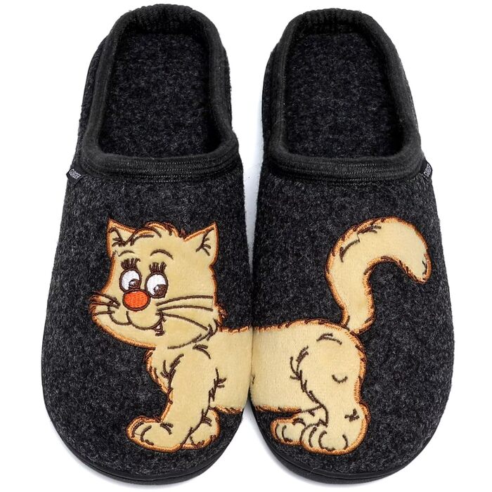 Тапочки халатні для чоловіків та жінок з милим зображенням котів та собак, зимові теплі плюшеві з підкладкою з фетру (46/47 EU, чорні)