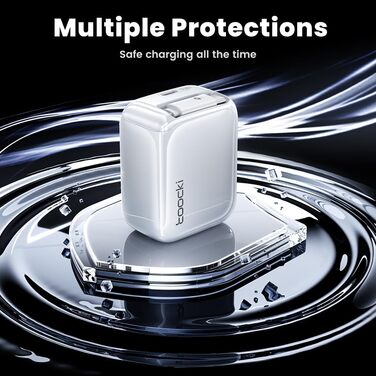 Зарядний пристрій USB-C toocki GaN 67W з LED дисплеєм та вбудованим кабелем 30W для MacBook, iPhone 17 Pro Max, Samsung Galaxy S24 Ultra/S23, Nintendo Switch, ноутбуків та смартфонів