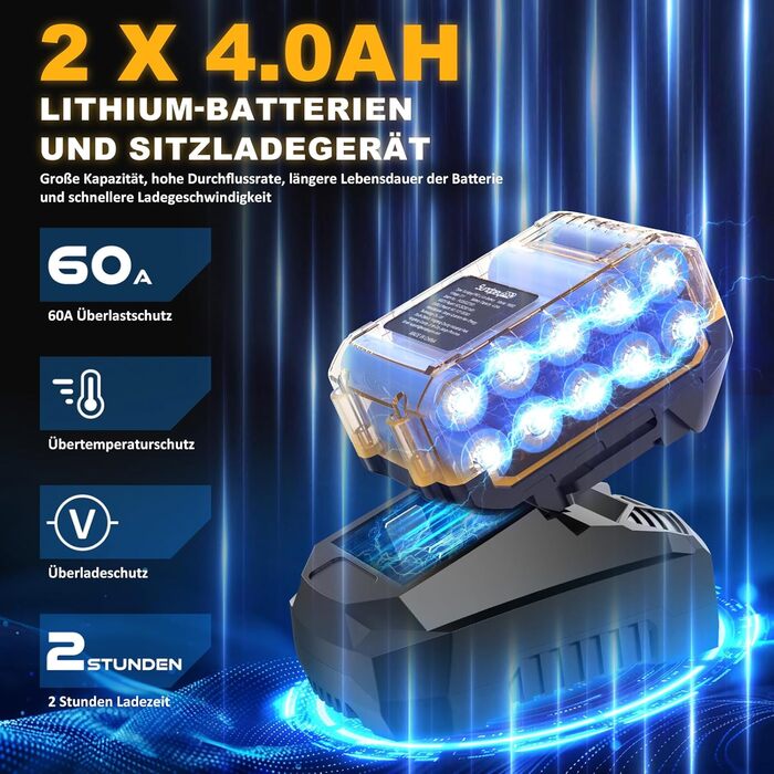 Акумуляторний ударний дриль-шуруповерт 21V - 120Nm безщітковий, комплект з 2 акумуляторами 4Ah, 20+3 ступені крутного моменту, патрон 13 мм, 2 швидкості, 35-елементний набір аксесуарів