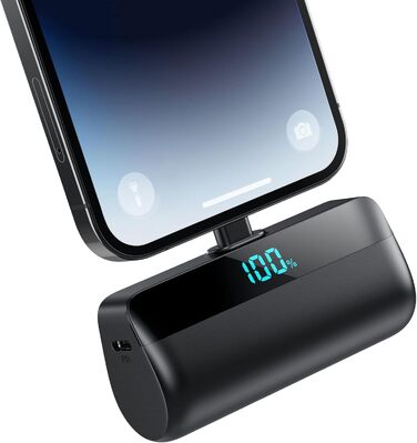 Power Bank Feob Mini 5200mAh 20W PD: Швидка зарядка, LED-дисплей, компактний, сумісний з iPhone 14/13/12/11/XS/XR/8/7/6 (Сірий, Чорний)
