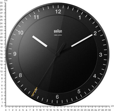 Braun Classic Large Radio Wall Clock, Central European Time Zone (CET/GMT+1) with quiet movement, easy-to-read dial, 30cm diameter, black model BC17B-DCF.