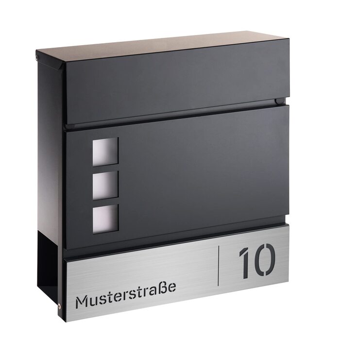 Поштовий ящик Forgard Helsingborg антрацит з газетницею, RAL 7016, персоналізований, з монтажним комплектом. З цинкової сталі, сучасний дизайн.