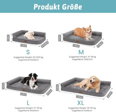 COZY KISS Orthopedic Dog Bed, 19cm Thick Dog Sofa for Medium-Sized Dogs, Removable and Washable Dog Couch, Non-Slip Bottom, Waterproof Inner Lining (Gray-L-Type, L(107 * 76 * 19CM))