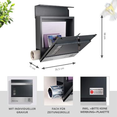 Поштовий ящик Forgard Helsingborg антрацит з газетницею, RAL 7016, персоналізований, з монтажним комплектом