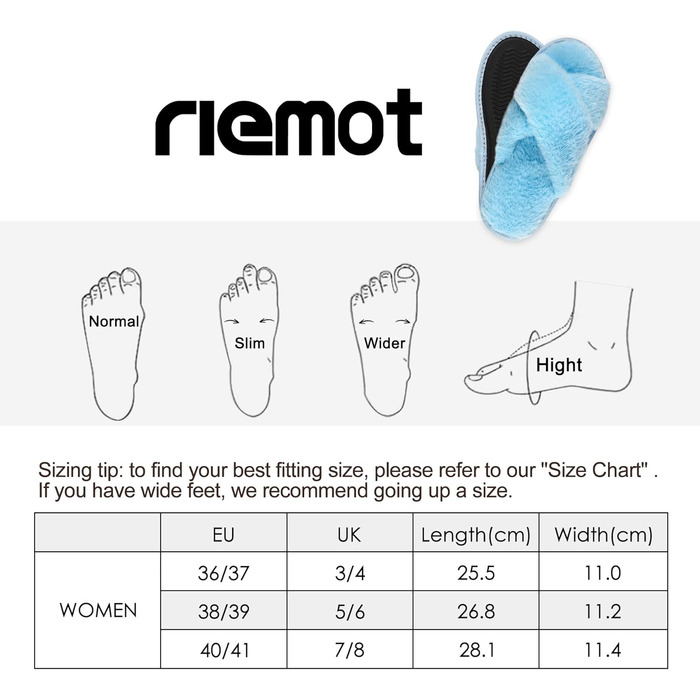 Жіночі плюшеві домашні тапочки Riehmot (40/41 EU, блакитні)