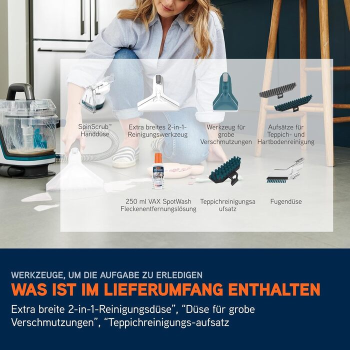 Vax SpotWash Max Pet Edition: потужний мийник для килимів та м'яких меблів з технологією SpinScrub, 2,8л XL-резервуар, глибоке очищення для дому та тварин