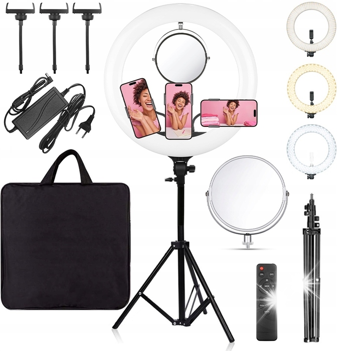 Кільцева LED-лампа для макіяжу, YouTube та TikTok з штативом, дзеркалом та пультом керування