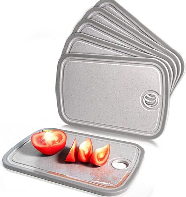 Набір дерев'яних обробних дощок 3 шт. з гранітною текстурою, антиковзкі наклейки, жолоб для соку, BPA-Free, з ручкою. Пластикові обробні дошки, антибактеріальні, кухонні аксесуари, гаджети, помічники (світло-сірий, 29 x 19 см)