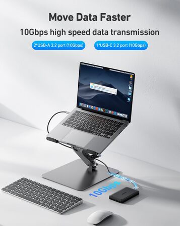 Підставка для ноутбука BENFEI з док-станцією USB-C 6-в-1: HDMI (4K@60Hz), Gigabit LAN, 100W Power Delivery, 10Gbps (1x USB-C 3.2 & 2x USB-A 3.2) – сумісна з MacBook Pro/Air, iPad Pro, XPS, ThinkPad
