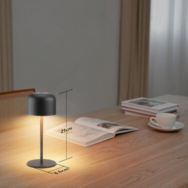 Акумуляторний LED світильник Klighten настільний диммований, чорний, алюміній, IP54, 21 см. З USB-C, 3 кольори світла (3000K-6000K)