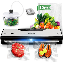 Вакуумний пакувальник Raycial 5-в-1: для сухої/вологої їжі, консервів, з набором пакетів та ріжучим ножем, чорний