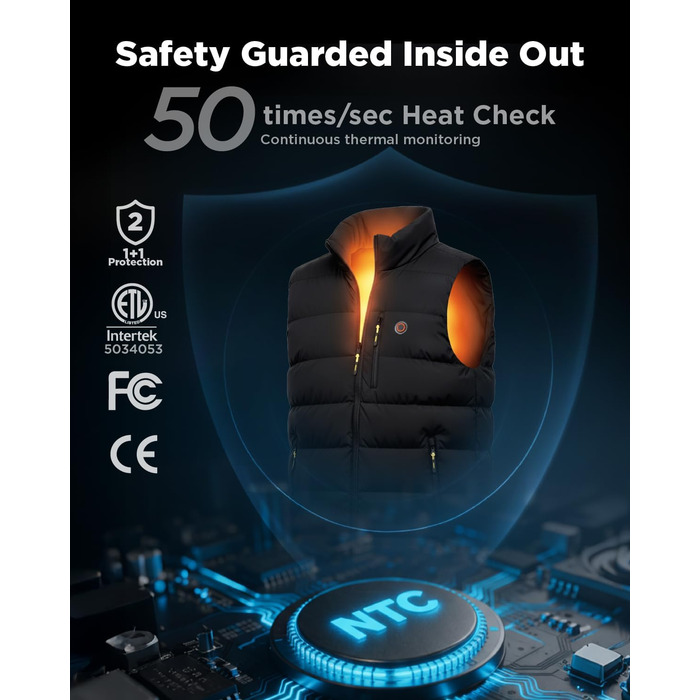 Тепла електрична жилетка InoKraft для чоловіків з підігрівом, акумулятор 8000mAh, USB-C, для зими, велоспорт, біг, хайкінг, XXL
